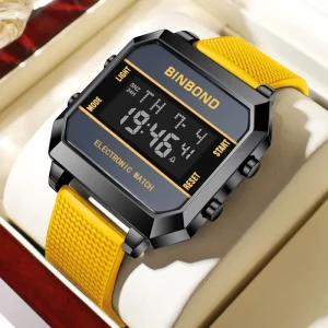 BINBOND D081 081 Waterproof Silicone Strap Men’s Digital Electronic Watch Business Sports Alarm Clock Wristwatch