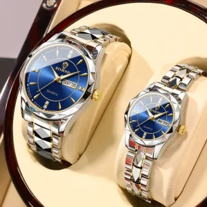 BINBOND Relogio Masculino Couple Wristwatch Men Stainless Steel Luminous Calendar Quartz Watch