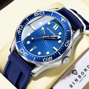 BINBOND Silicon Men’s Business Watch Luxury Luminous Rotating Dial Waterproof Personalized