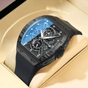 BONEST GATTI Multi Function Chronograph Mechanical Watch for Men Sapphire Crystal Luminous Dial Silicone Strap