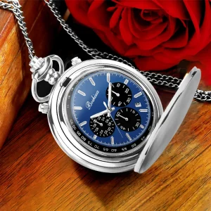BOSHIYA 48MM Smooth Case Japan Movt Quartz Calendar Six Pin Movement Quality Men Pocket Watch with Chain