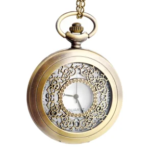 BOSHIYA Antique Alloy Quartz Pocket Watch with 47mm Dial Round Case Alloy Strap for Men Gift