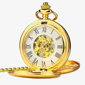 BOSHIYA Gold Color Double Glossy Cover Custom Logo Mechanical Pocket Watch