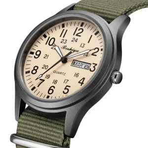 BOSHIYA Men’s Minimalist Three Hand Quartz Field Watch Waterproof Outdoor Sports Nylon Strap Alloy Glass