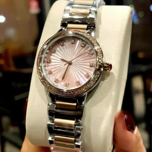 BV Women’s Diamond Encrusted Mother of Pearl Dial Quartz Watch Stainless Steel Waterproof Light Luxury Versatile Fashionable