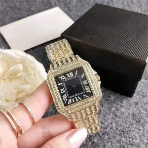 Barrypolo Women’s Quartz Watch Glass Dial Pointer Cartoon Luxury Fashion Alloy Square Antique Design Gold Watch