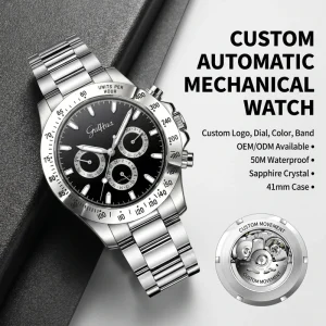 Bespoke Mold Building Heavy Alloy Luxury Men Automatic Mechanical Watch Dual Window Calendar View B2b Manufacturing Firm