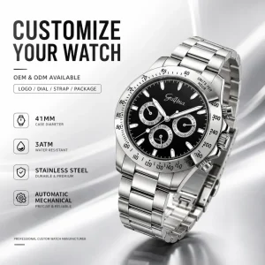 Bespoke design polished all steel anti-scuff lens cover multi function mechanical watch weekly feature dial original vendor