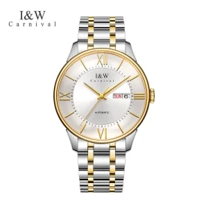 Best I&W Elegant Luxury Automatic Mens Watch White Roman Numerals Two Tone Case for 42mm Crystal Glass Stainless Steel Band