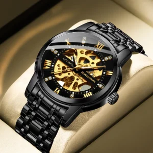 Binbond B6020 6020 Fashion Brand Stainless Steel Men’s Watches Hollow Out Luxury Waterproof Mechanical Wristwatches for Men Man
