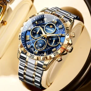 Binbond B7741 Date Quartz Men’s Watch, Stainless Steel, Sports, Waterproof, Luminous, Chronograph