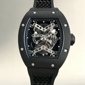 Black Carbon Fiber Case Rubber Strap Men’s Luxury Business Watch Water Resistant