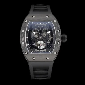 Black Ceramic Cranial Skeleton Skull Tourbillon Hand Wind Mechanical Watch Unisex Chronograph Wristwatch Timepiece
