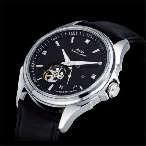 Black Mechanical Unisex Watch Japan Miyota 82S5 Movement Stainless Steel Cow Leather Band Sapphire Crystal Dial 5BAR