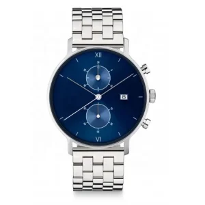 Blue Dial Chronograph Watch Men Stainless Steel Wrist Watches