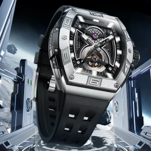 Bonest Gatti Men’s Automatic Mechanical Watch Sapphire Crystal 316L Stainless Steel Case Fluororubber Band 5ATM Water Resistant
