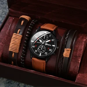 Bracelet Men Quartz Wristwatch Casual Clock Men Sports Man Business Luxury Watches Set Leather Fashion Jewelry Sets
