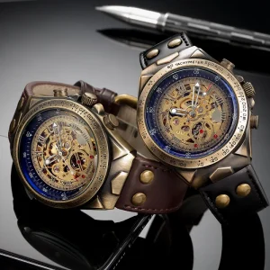Brand Transparent Hollow Mechanical Movement Timing Watch Men Mechanical Automatic Leather Retro Roman