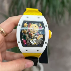 Bright Yellow Ceramic Smiling Face Tourbillon Men’s Mechanical Watch