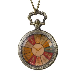 British Vintage Style Quartz Pocket Watch Richard Retro Seven Color Rainbow Glass Flip Foreign Trade Hot Relief Roman Style
