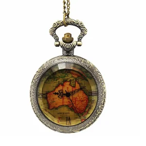 Bronze Antique Australia Map Vintage Quartz Pocket Watch Pendant Modern Pocket Factory Direct Sale