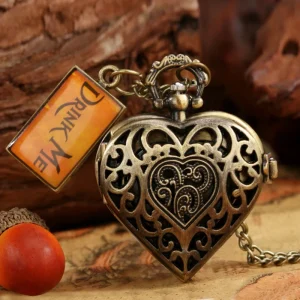 Bronze Hollowout Heart Pocket Watch for Lady Girls Women Vintage Style Jewelry Heart Locket Pendant Necklace for Birthday Gifts