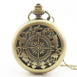 Bronze Quartz Pocket Watch Necklace Clock Antique Jewelry Arabic Number Pendant Chain Pocket Watch