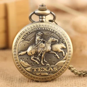 Bronze Texas Rodeo Quartz Pocket Watch Necklace Pendant Vintage Pocket Watch Gift