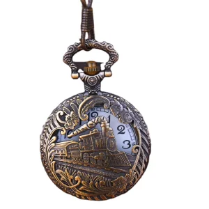 Bronze Train Pocket Watch Men Women Antique Hollowed Vintage