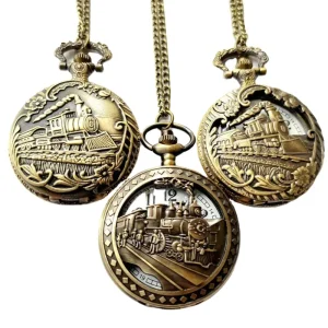 Bronze Train Pocket Watch Men Women Antique Hollowed Vintage Pocket Watch