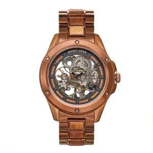 Bronze Wooden Mechanical Watch with Personalized Logo Skeleton Timepiece for Business and Gift