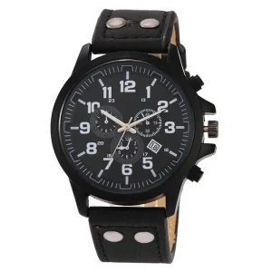 Business Black Analog Wristwatch Quartz Leather Watch for Men Manufacturer