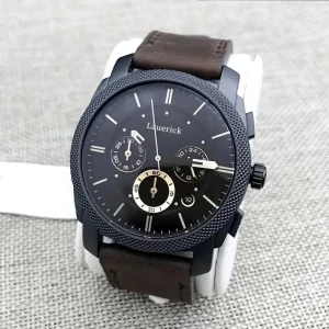Business Casual Multifunction Leather Quartz Watch with Sapphire Crystal Calendar Dial and Water Resistance 50M