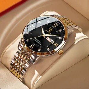 Business Casual Watch for Men 836 Stainless Steel Band Luminous Pointers Date Week Luxury Wrist Watch
