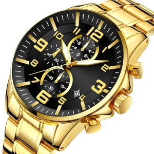 Business Classic Gold Men’s Quartz Watch Stainless Steel Wrist Watch