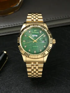 Business Diamond Watch Luxury Fashion Stainless Steel Quartz Watch for Man Gold Watch with Calendar