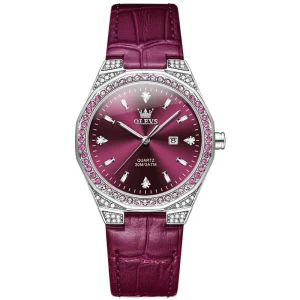 Business Elegant Diamond Dial Calendar Luminous Ceramic Stainless Steel Women’s Watch Japan Quartz Movement Water