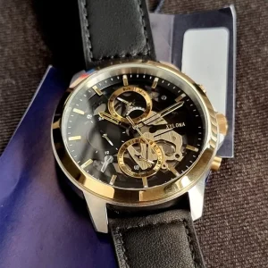 Business Fashion Watches with Stainless Steel Cases and Leather Straps for Men’s Skeletonized Wristwatches