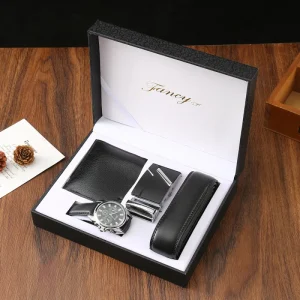 Business Gift Set Men’s Quartz Watch Leather Belt Wallet High end Gift Box Luxury for Father’s Day Thanksgiving