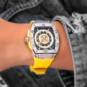 Business Luxury Sport Miyota Automatic 316L Stainless Steel Rubber Band Analog Alarm Watch for Men