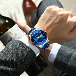 Business Men Fashion Watches Stainless Steel Quartz Watches for Men Auto Date Clock with Luminous Hands