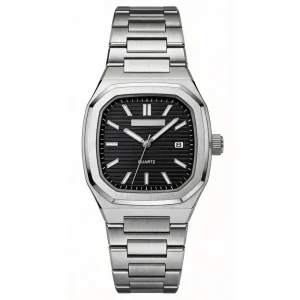 Business Men Watch Square Octagonal Bezel Blue Striped Dial 3 Sub-Dials 3ATM Waterproof Casual Wristwatch