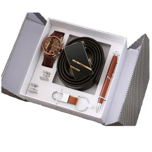 Business Men’s Gift Set Watch Belt Wallet Keychain PU Leather Eco-friendly for Father’s Day Thanksgiving or New Year’s