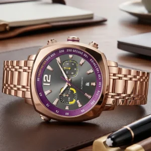 Business Men’s Luxury Charm Automatic Mechanical Stainless Steel Watch 3BAR Waterproof Sports Pointer Movement Sapphire