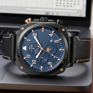 Business Men’s Luxury Sport Charm Automatic Mechanical Stainless Steel Watch Sapphire Crystal Pointer Cow Leather Strap 3BAR