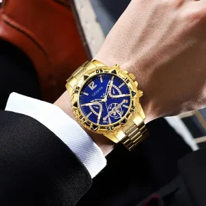 Business Men’s Non Automatic Mechanical Watch Stainless Steel Waterproof Quartz Wristwatch 10m Water Resistance