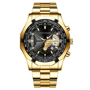 Business Men’s Quartz Watch High End Large Dial Stainless Steel Strap Calendar Function Pointer Display for Men Wear