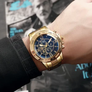 Business Men’s Quartz Watch With Large 46mm Dial Iron Strap Round Case Sport Fashion Watch