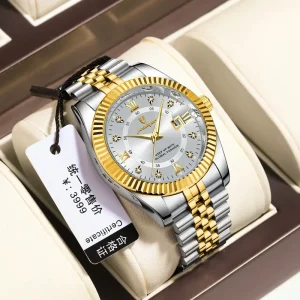 Business Quartz Watch for Men Stainless Steel Strap Water Resistant Luminous
