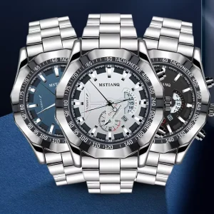 Business Quartz Watches Fashionable Luxury Stainless Steel Men’s Watches Waterproof Date Night Light Watches
